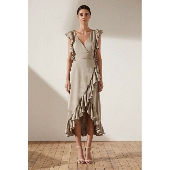 NEW SHONA JOY Sz 4 S ZEPHYR RUFFLE WRAP MIDI DRESS - Picture 1 of 3